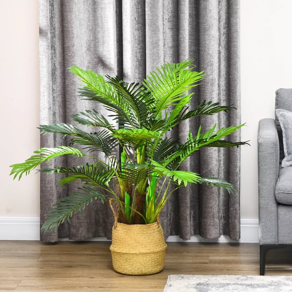 HOMCOM Kunstig Palme, 100cm, 27 blade, grøn, kunstplante til indendørs/udendørs brug