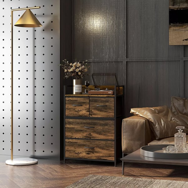 HOMCOM Kommode med 4 stofskuffer i rustik brun - Stålramme, 60x29x85 cm
