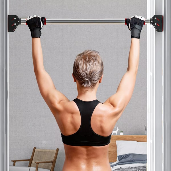 SPORTNOW Pull-up-stang, justerbar til dørkarm, skridsikker dørstang til vægmontering, pull-up bar til hjemmetræning, fitnesscenter, stål, sort | Aosom