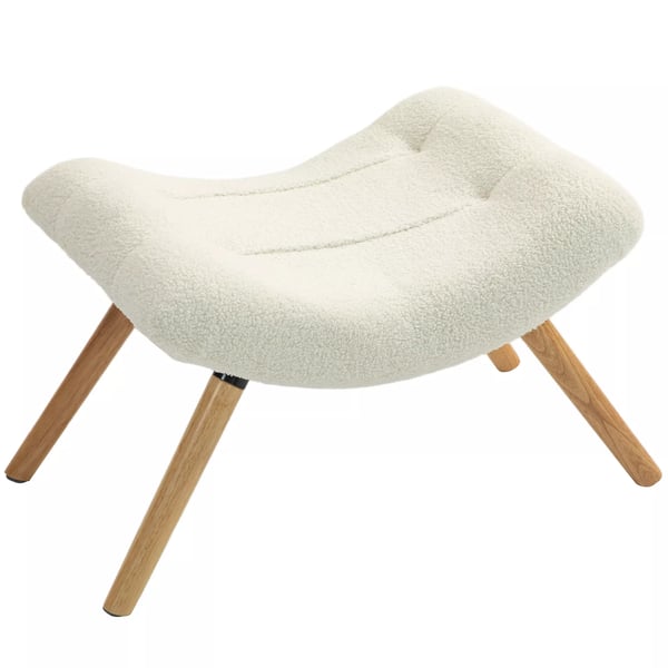 Sittpuff Fotpall Berberfleece Vadderad 60.5x45x38cm Krämvit Polyester