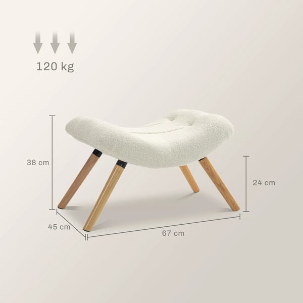 HOMCOM Siddepuf, Fodskammel i Berberfleece, Polstret, Max. 120 kg, Cremehvid