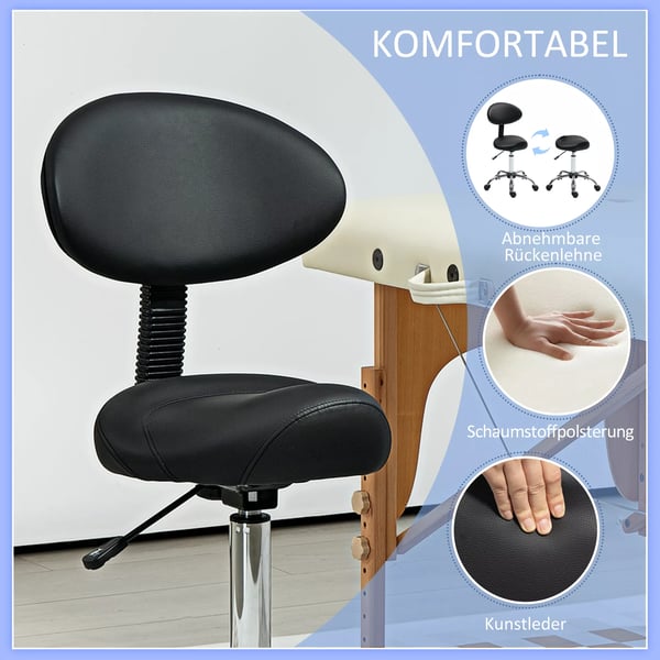 HOMCOM Drejelig Kontorstol/Frisørstol i Kunstlæder, Sort, Højdejusterbar 83-98 cm