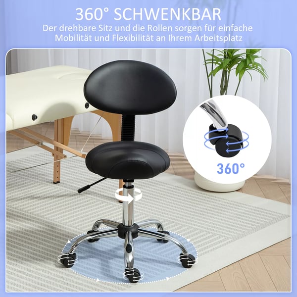 HOMCOM Drejelig Kontorstol/Frisørstol i Kunstlæder, Sort, Højdejusterbar 83-98 cm