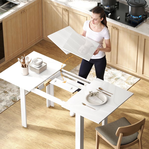 HOMCOM Udtr8kbart Spisebord, H8jglans Hvid, MDF, 120-160x70 cm, 4-6 personer