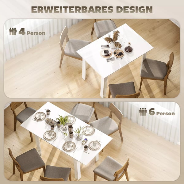 HOMCOM Udtr8kbart Spisebord, H8jglans Hvid, MDF, 120-160x70 cm, 4-6 personer