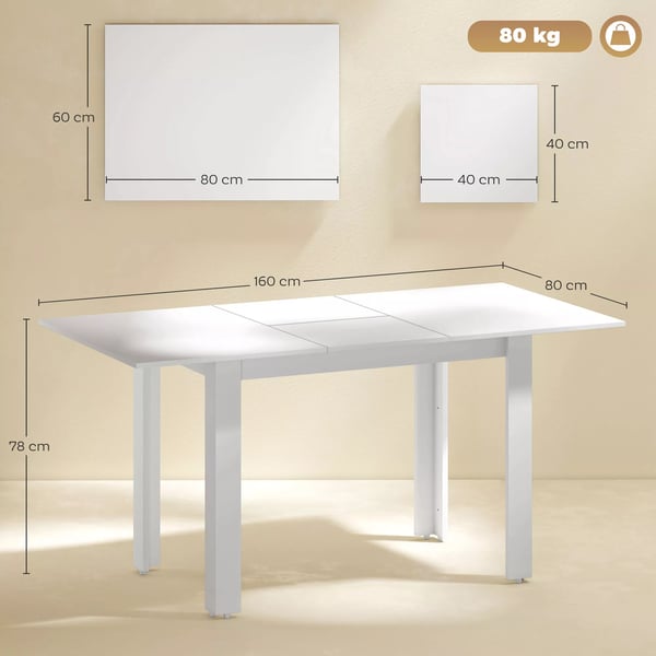 HOMCOM Udtr8kbart Spisebord, H8jglans Hvid, MDF, 120-160x70 cm, 4-6 personer