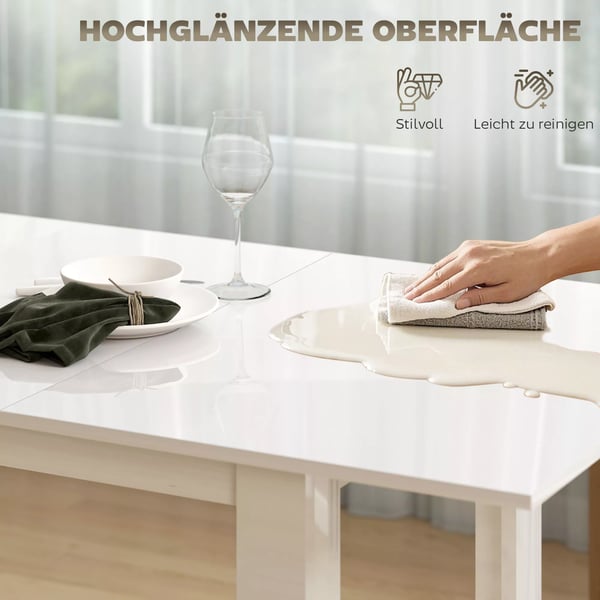 HOMCOM Udtr8kbart Spisebord, H8jglans Hvid, MDF, 120-160x70 cm, 4-6 personer