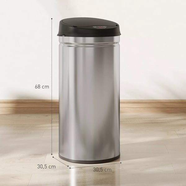 HOMCOM 42L sensorstyrd soptunna i rostfritt stål, silver