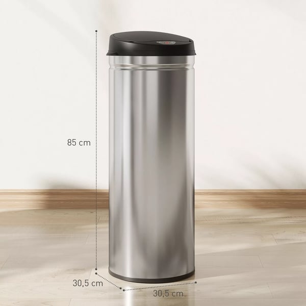 HOMCOM sensor skraldespand 50L, rustfrit stål, sølv, berøringsfri, soft-close