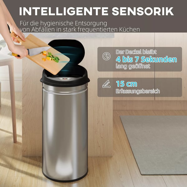 HOMCOM 42L sensorstyrd soptunna i rostfritt stål, silver