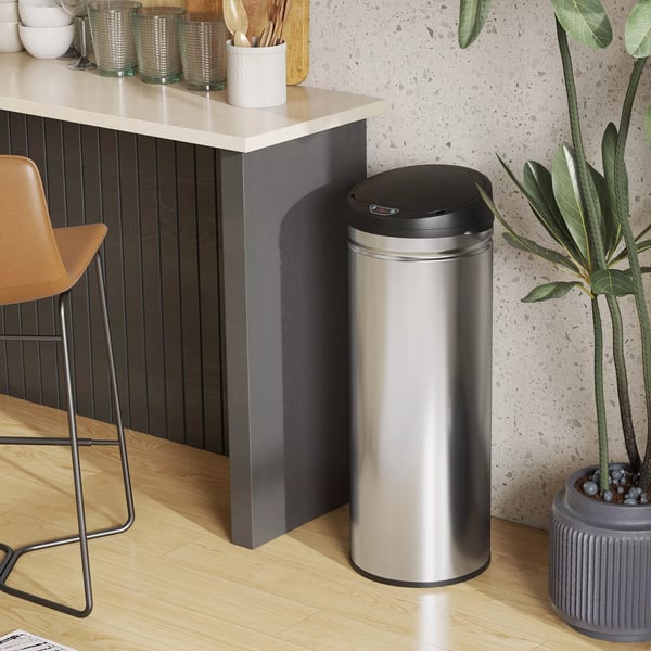 HOMCOM sensor skraldespand 50L, rustfrit stål, sølv, berøringsfri, soft-close