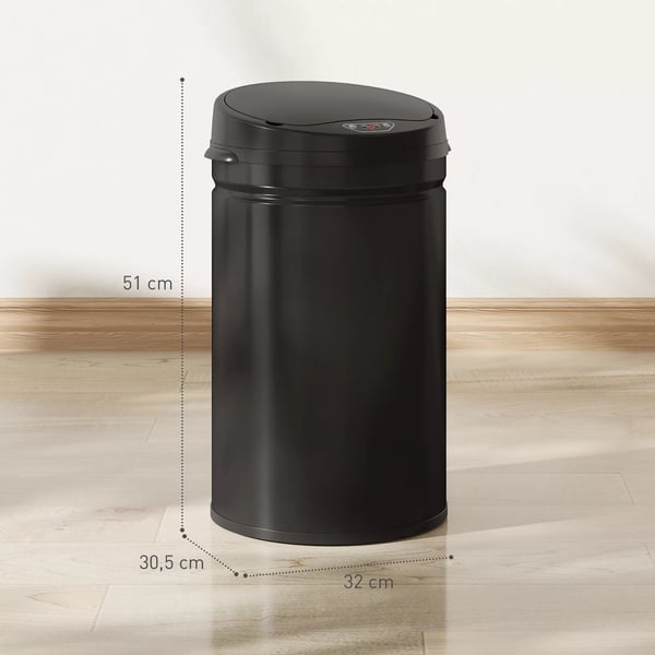 HOMCOM 30L sensor skraldespand, berøringsfri affaldsbeholder i sort rustfrit stål med soft-close