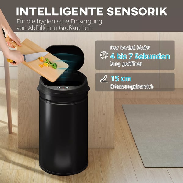 HOMCOM 30L sensor skraldespand, berøringsfri affaldsbeholder i sort rustfrit stål med soft-close