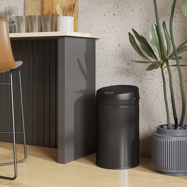 HOMCOM 30L sensor skraldespand, berøringsfri affaldsbeholder i sort rustfrit stål med soft-close