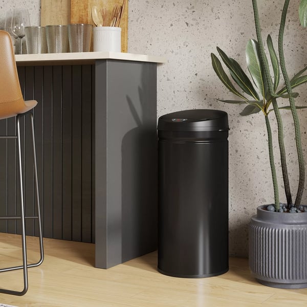 HOMCOM 42L Sensor Roskakori, Kosketusvapaa, Soft-Close, Ruostumaton teräs, Musta