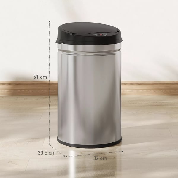 HOMCOM 30L Sensor Skraldespand Rustfrit Stål Sølv - Automatisk Berøringsfri Affaldsbeholder med Soft-Close