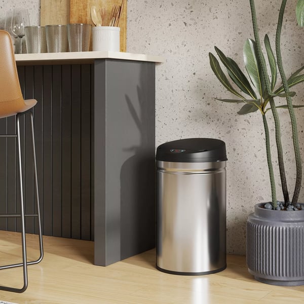 HOMCOM 30L Sensor Skraldespand Rustfrit Stål Sølv - Automatisk Berøringsfri Affaldsbeholder med Soft-Close