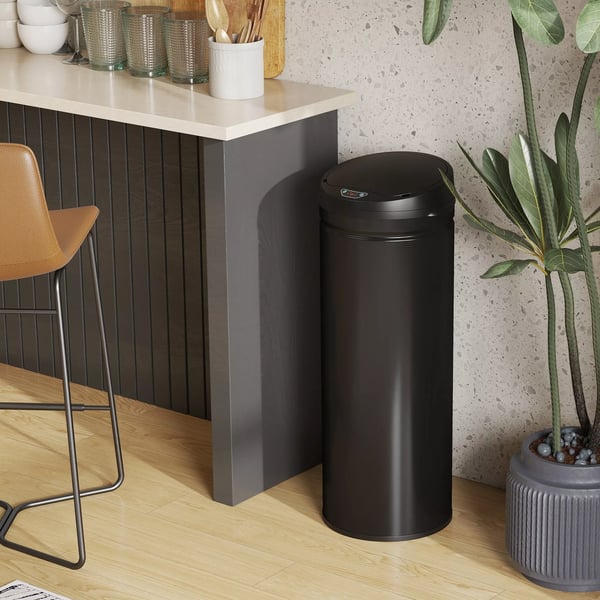 HOMCOM 50L Sensor Skraldespand - Berøringsfri Affaldsspand i Rustfrit Stål, Sort