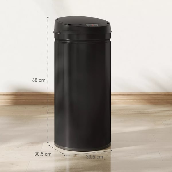 HOMCOM 42L Sensor Roskakori, Kosketusvapaa, Soft-Close, Ruostumaton teräs, Musta