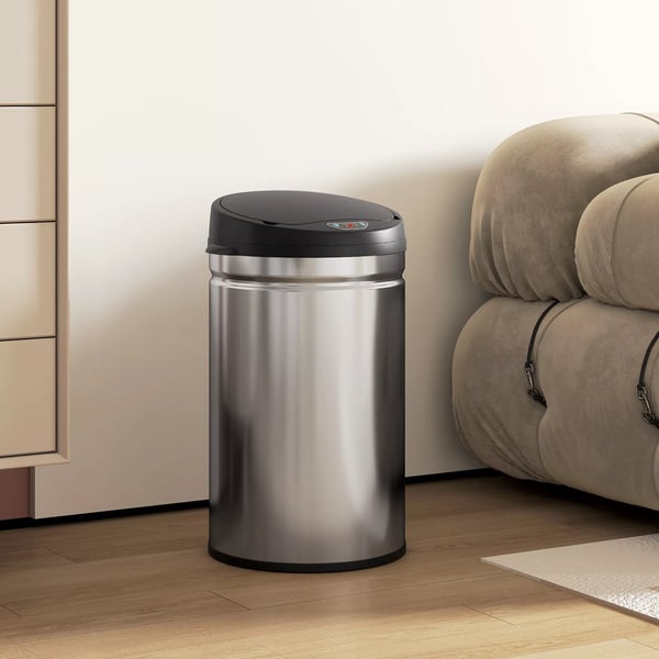 HOMCOM 30L Sensor Skraldespand Rustfrit Stål Sølv - Automatisk Berøringsfri Affaldsbeholder med Soft-Close