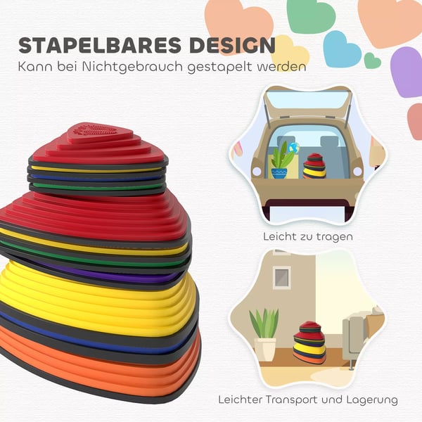 AIYAPLAY 11 stk. Balancestien, sklisikkert design, til indendørs & udendørs brug, stabelbare, farverige