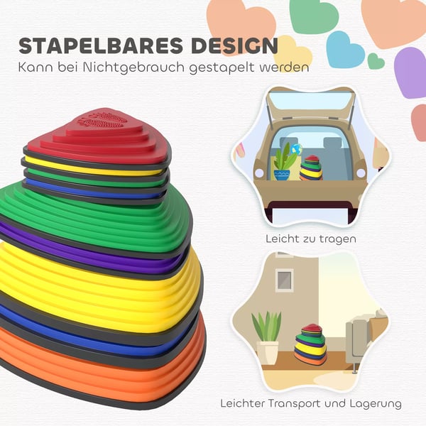 AIYAPLAY balance sten 9 stk. flerfarvet, skridsikkert design, til indendørs/udendørs brug, superstabelbare, TPE-plast, 3-8 år, max. 80 kg belastning