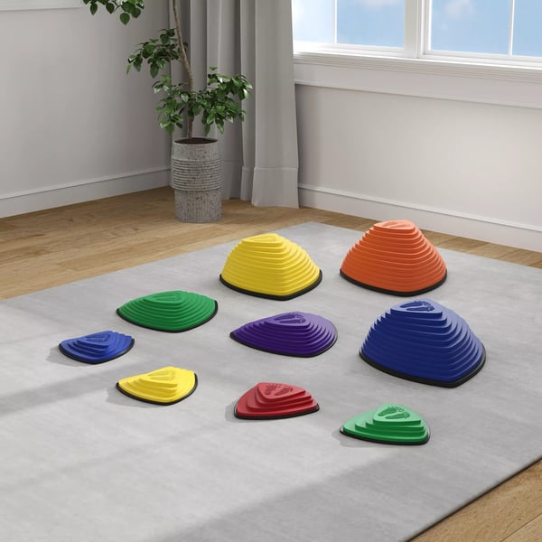 AIYAPLAY balance sten 9 stk. flerfarvet, skridsikkert design, til indendørs/udendørs brug, superstabelbare, TPE-plast, 3-8 år, max. 80 kg belastning