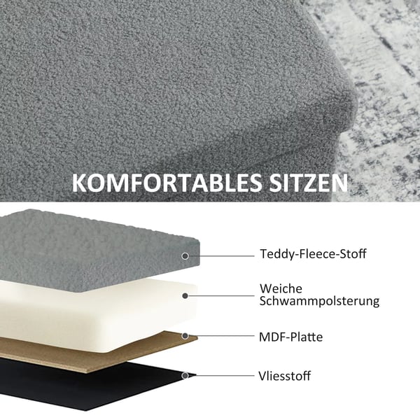 HOMCOM Opbevaringsskammel, Polstret Bænk med Opbevaring og Låg, Foldbar, 76x38x38 cm, Mørkegrå Polyester