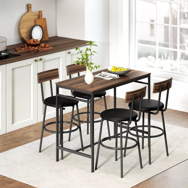 HOMCOM 5-delt barbordssæt med 4 stole, industrielt design, til køkken, spisestue, træ, stål, brun