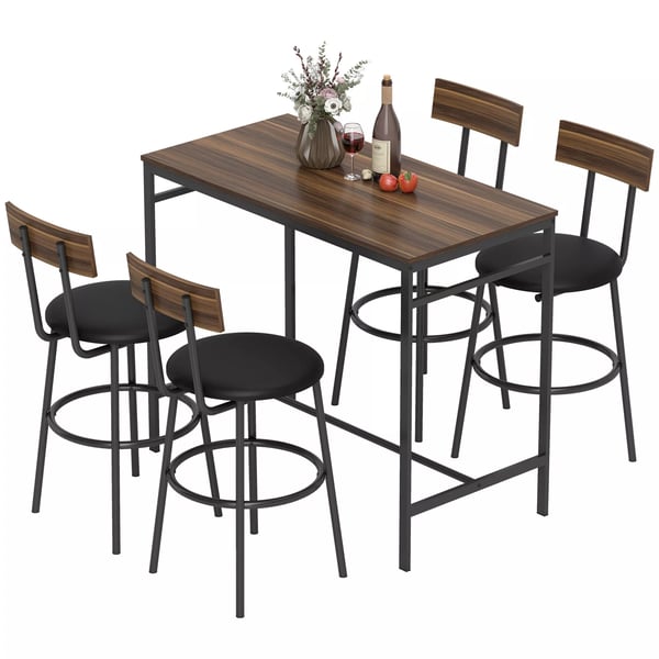 5-delars barbordsset med 4 stolar, industriell design, för kök, matsal, trä, stål, brun