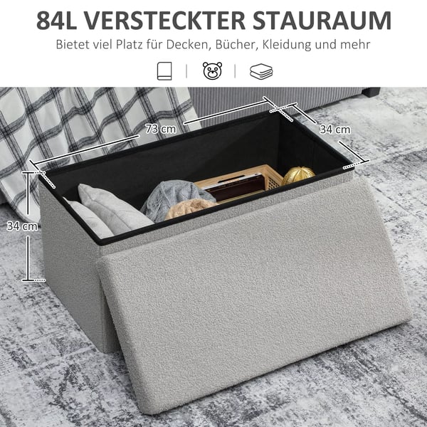 HOMCOM säilytysjakkarat - pehmustettu penkki säilytystilalla, vaaleanharmaa polyesteri