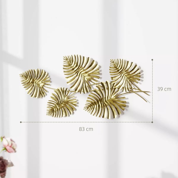 HOMCOM Metallväggdekor Blad Guldfärg Monstera