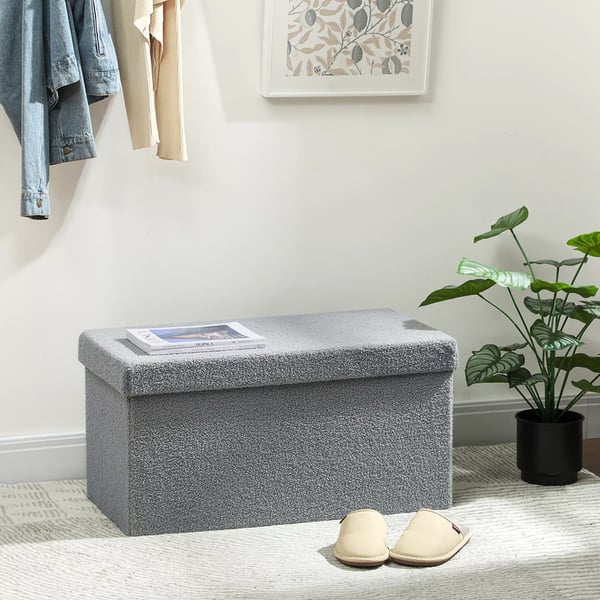 HOMCOM Opbevaringsskammel, Polstret Bænk med Opbevaring og Låg, Foldbar, 76x38x38 cm, Mørkegrå Polyester