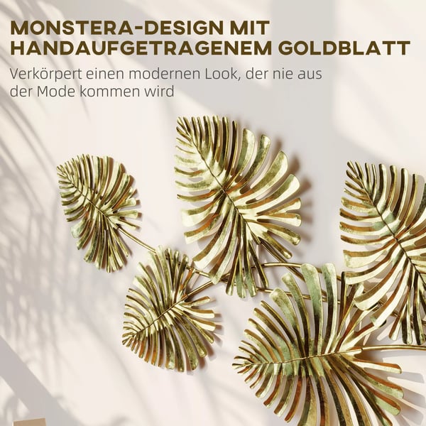 HOMCOM Metallväggdekor Blad Guldfärg Monstera