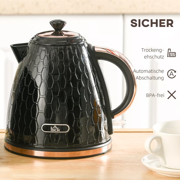 Vattenkokare, 2200W, Siktfönster, Filter, Snabbkokare, Svart