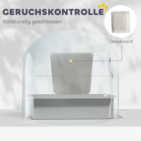 PawHut kattebakke, rustfrit stål, XL-interiør, med skovl, lysegrå