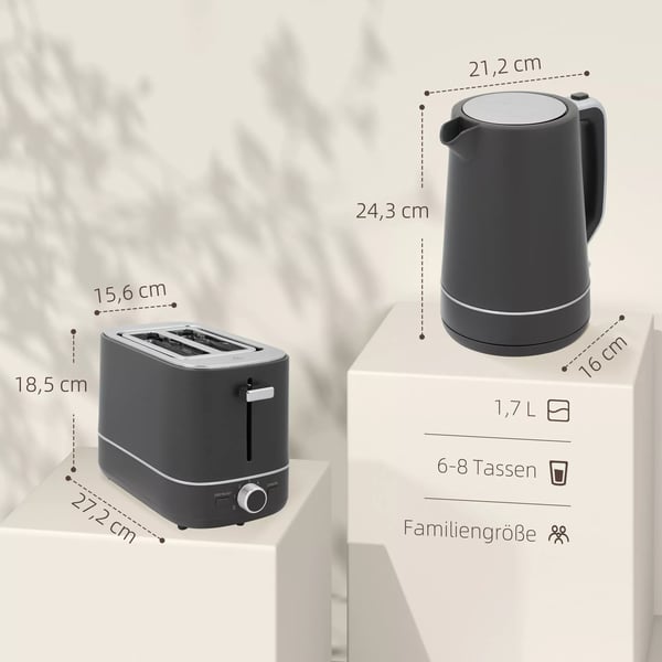 HOMCOM Elkedel og Brødrister Sæt i Beige og Stål/Plastik – 1.7L Kapacitet, 6 Bruningsniveauer