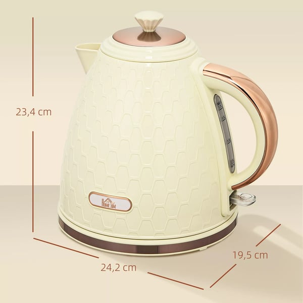 HOMCOM Vedenkeitin, 2200W, Näkyvä taso, Suodatin, Nopea, Beige
