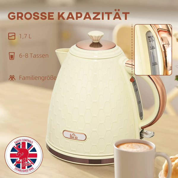 HOMCOM Vedenkeitin, 2200W, Näkyvä taso, Suodatin, Nopea, Beige