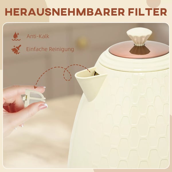 HOMCOM Vedenkeitin, 2200W, Näkyvä taso, Suodatin, Nopea, Beige