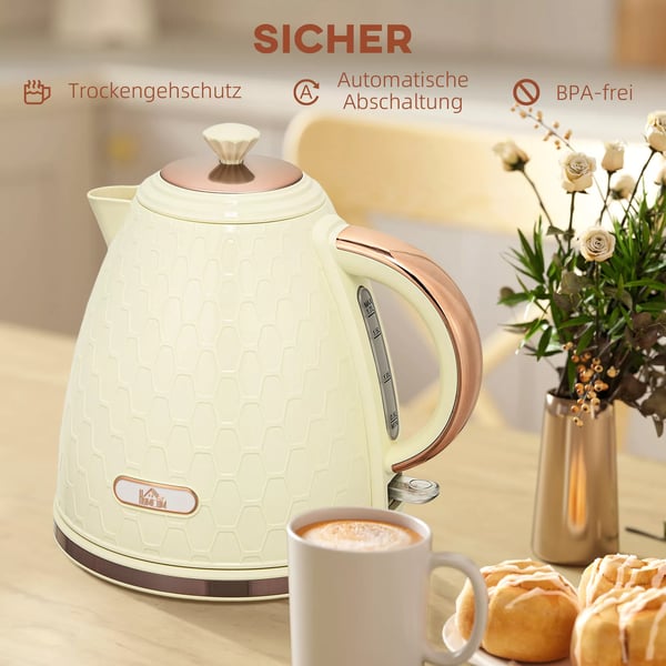 HOMCOM Vedenkeitin, 2200W, Näkyvä taso, Suodatin, Nopea, Beige