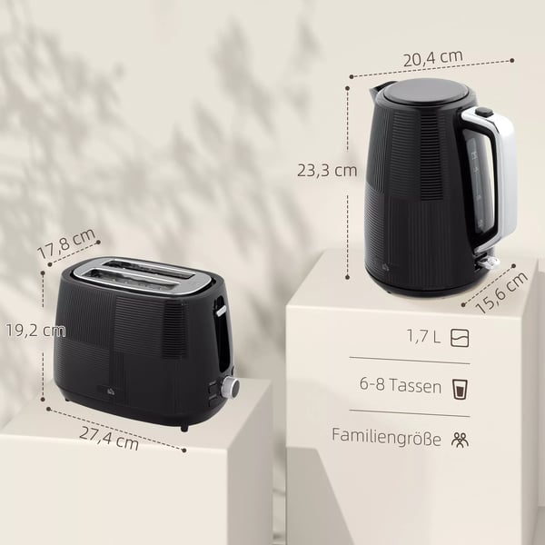 HOMCOM Elkedel og Brødrister Sæt - 1,7L, Rustfrit Stål/Plast, Sort