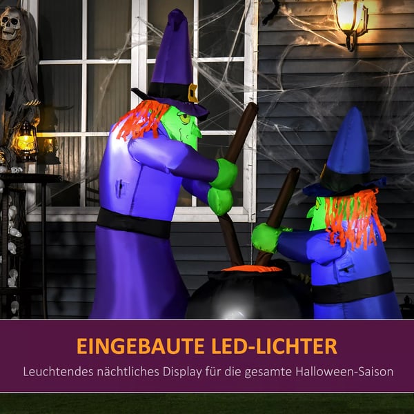 Uppblåsbar Häxa Häxkittel Figur Luftfigur Halloween Dekoration med LED-belysning, Polyester, 170x60x180cm