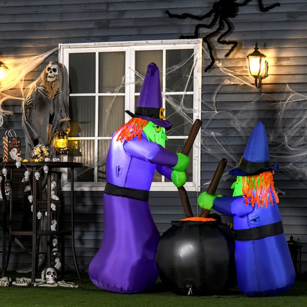 Uppblåsbar Häxa Häxkittel Figur Luftfigur Halloween Dekoration med LED-belysning, Polyester, 170x60x180cm