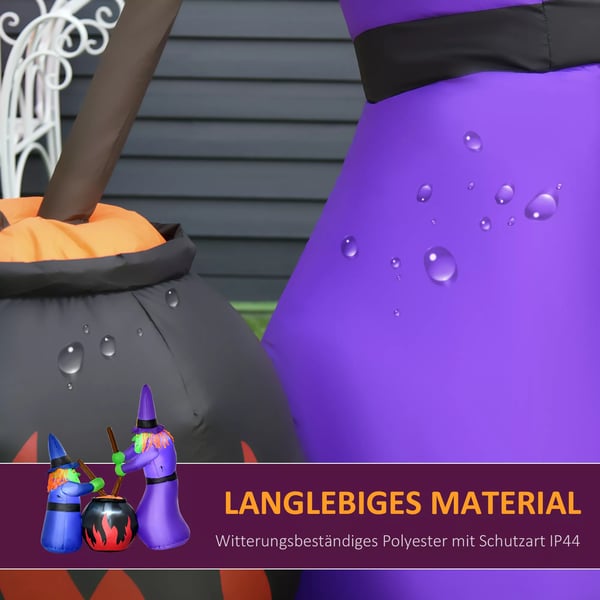 Uppblåsbar Häxa Häxkittel Figur Luftfigur Halloween Dekoration med LED-belysning, Polyester, 170x60x180cm