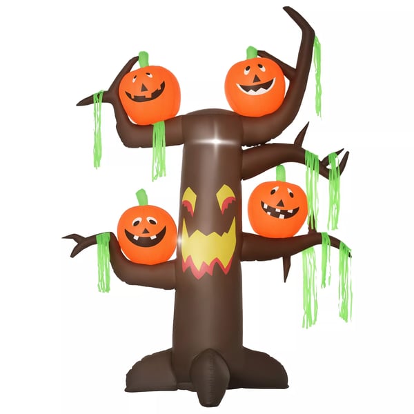 Uppblåsbar Spökträd Pumpa Halloween Dekoration Figur Luftfigur med LED-belysning, Polyester, 180x80x240cm | Aosom
