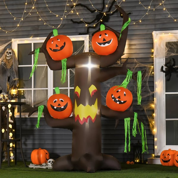 Uppblåsbar Spökträd Pumpa Halloween Dekoration Figur Luftfigur med LED-belysning, Polyester, 180x80x240cm | Aosom