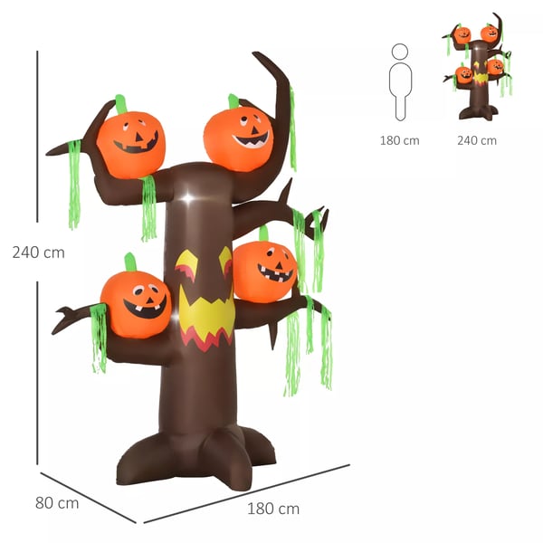 Uppblåsbar Spökträd Pumpa Halloween Dekoration Figur Luftfigur med LED-belysning, Polyester, 180x80x240cm | Aosom