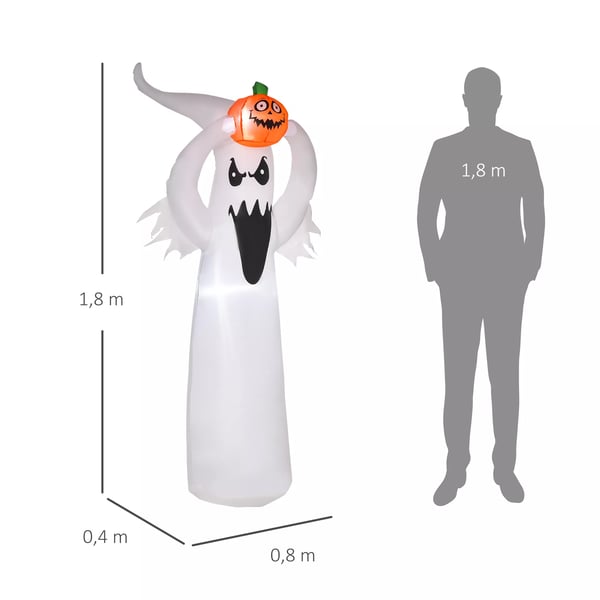 Halloween uppblåsbar spöke 1,8 m dekoration med LED-lampor Vit + Orange Polyester 80 x 40 x 180 cm | Aosom