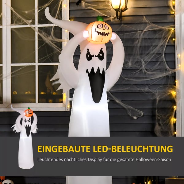 Halloween uppblåsbar spöke 1,8 m dekoration med LED-lampor Vit + Orange Polyester 80 x 40 x 180 cm | Aosom